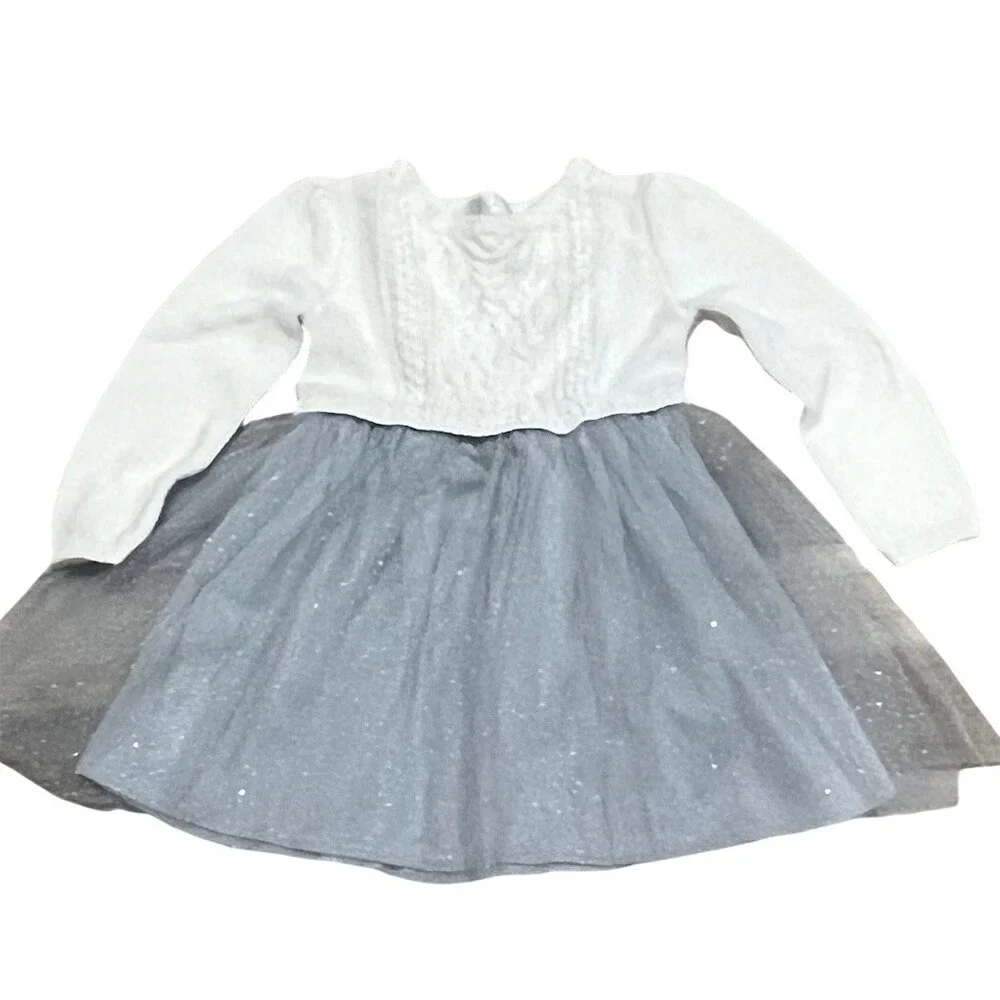 Gymboree Girls Dress Size 2T Gray Glitter Tulle Skirt Long Sleeve Knee